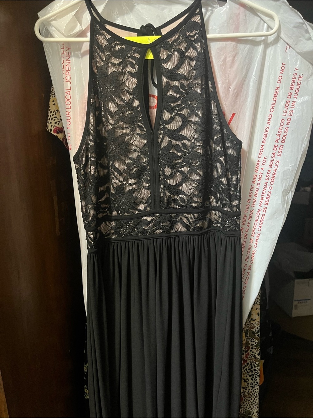 Black Lace Halter Formal Dress with Pleated Skirt